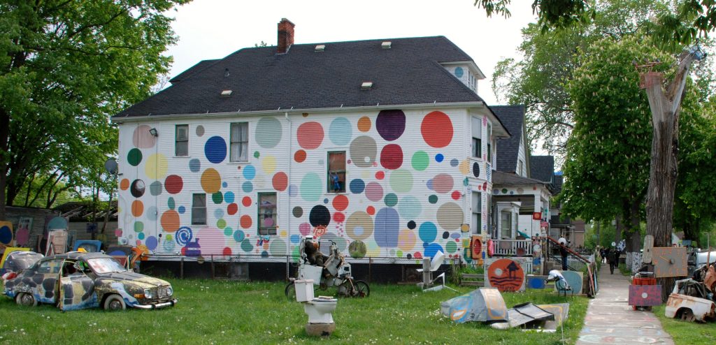 The Heidelberg Project has transformed a neighbourhood with its use of urban cast-off items and houses as art, including a polka-dot house.